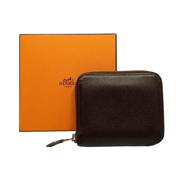 エルメス HERMES アザップ シルクイン コンパクト ラウンドファスナー ミニ財布 ブラウン
