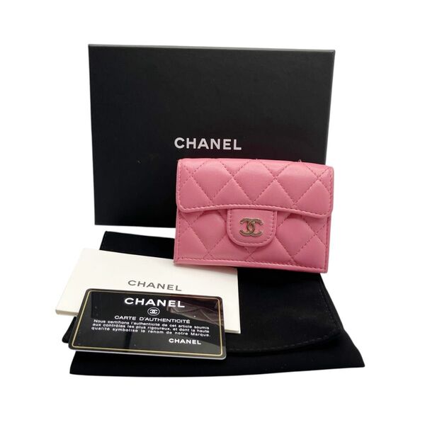 シャネル CHANEL マトラッセ コンパクトウォレット 三つ折り財布 ピンク ラムスキン レザー