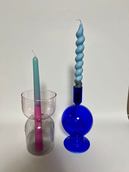 カラフルなキャンドルホルダーとキャンドルセット テーパーキャンドル2本付き I