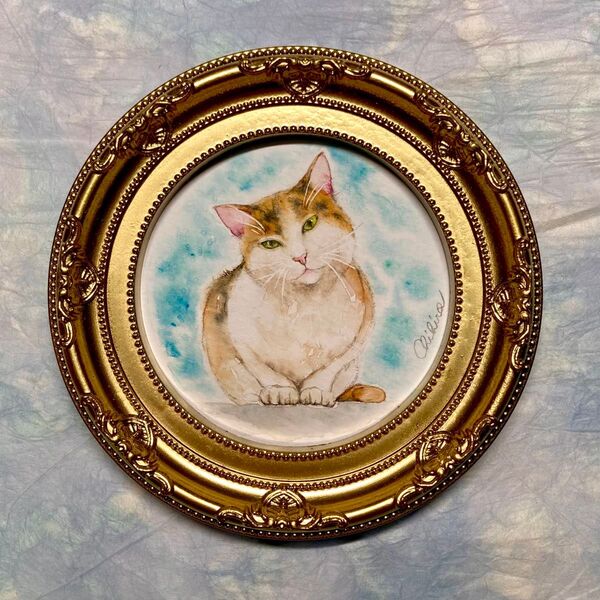 猫 絵画 アート 水彩 透明水彩 猫の絵 猫のイラスト 猫雑貨 アンティーク インテリア ロココ 誕生日プレゼント ヨーロピアン