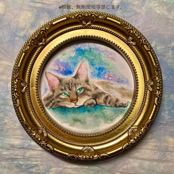 絵画 アート 水彩 透明水彩 猫の絵 猫のイラスト 猫雑貨 アンティーク インテリア ロココ 誕生日プレゼント ヨーロピアン