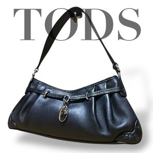 良品 定番 トッズ TOD'S ワンショルダーバッグ 肩掛け レザー ブラック 黒 レディース 鞄 T金具