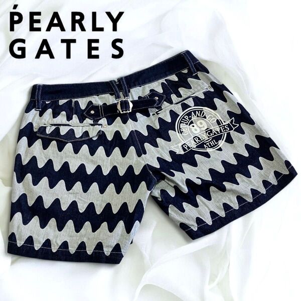 極美品 パーリーゲイツ ショートパンツ ゴルフウェア デニム シンチバック PEARLY GATES