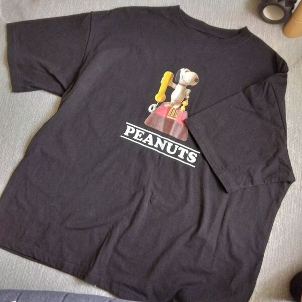 PEANUTS スヌーピー Tシャツ 黒 ブラック L ビックシルエット