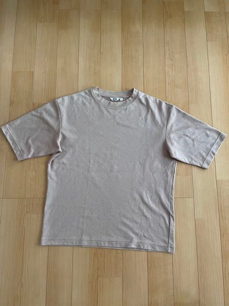 ユニクロU エアリズムクルーネック半袖Tシャツ ピンクベージュ メンズ