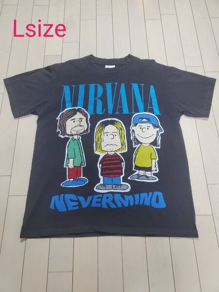 【Hanesタグ!】NIRVANA ニルヴァーナ Tシャツ /スヌーピー/NEVERMIND/L/黒 メンズMサイズの方でもどうぞ