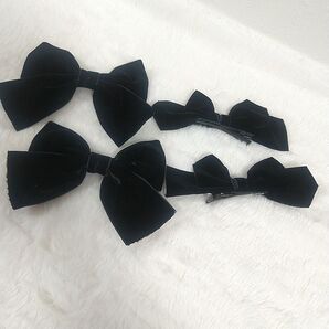 リボン ヘア ピン アクセサリー 2種類 黒 セット