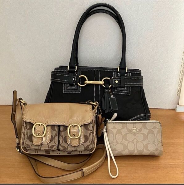 コーチ キャンバス シグネチャー Coach ショルダーバッグ・ポーチ ブラック・ ベージュ