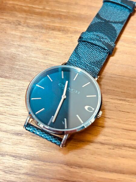 【稼動品】COACH/コーチ チャールズ メンズ 腕時計 レザーベルト 2針