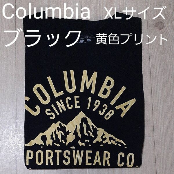Columbia Tシャツ 黒 メンズ 黄色文字プリント XLサイズ