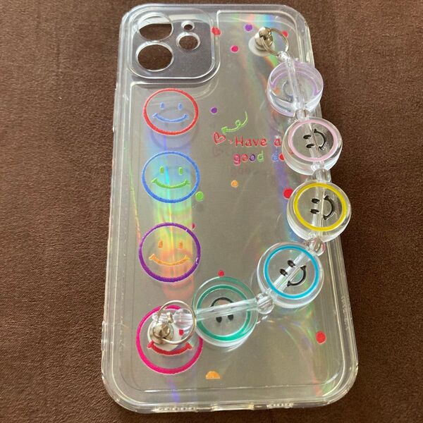 iPhone12スマホケース スマイル クリア ストラップ付き