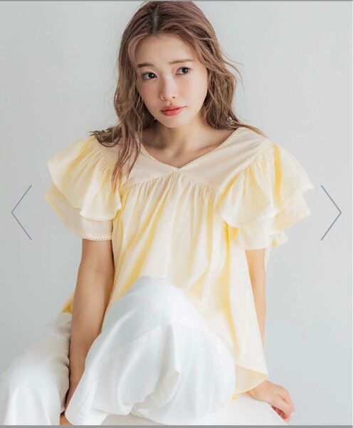coca 黄色 Tシャツ フリル Vネック 春 夏 半袖 ブラウス 涼しい 体型カバー 薄手 レディース トップス カットソー