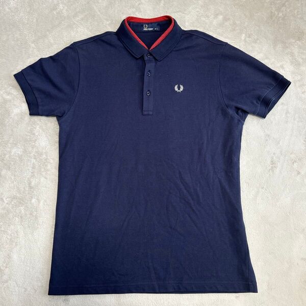 フレッドペリーFRED PERRY ネイビーポロシャツ Lサイズ ドット柄 水玉柄 半袖 ポロシャツ ロゴ刺繍