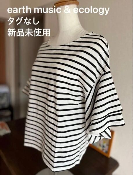 アースミュージックアンドエコロジー 二段ラッフル袖ボーダー カットソー