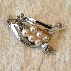 Iあこや ベビーパール ミニブローチ Silver刻印 6粒 本真珠 4.9mm