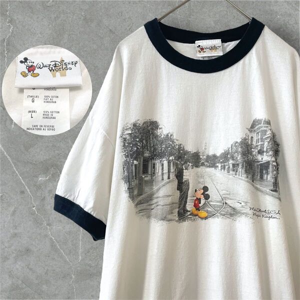超レア ミッキー & ウォルト ディズニー リンガーT アート 古着 ビンテージ ヴィンテージ vintage Tシャツ