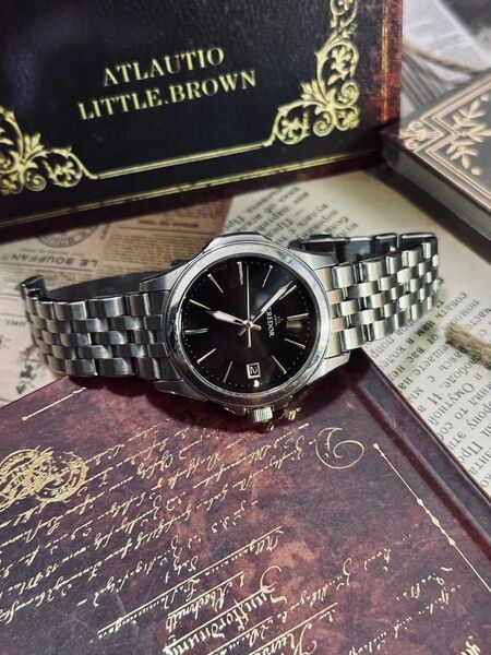 CREDOR GCAX975 稼動 良品 セイコー クレドール 8J82-0AD0 黒文字盤 QZ メンズ腕時計 SEIKO