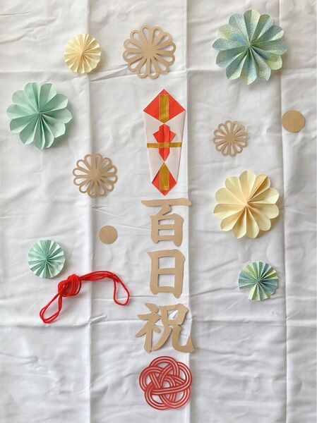 百日祝い 花形装飾品 ペーパーアート 写真撮影用 ベビーフォト