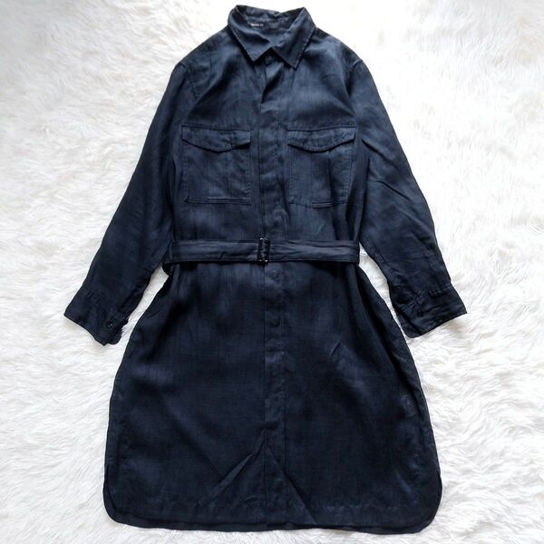GALERIE VIE ギャルリーヴィー シャツワンピース リネン ベルト付き 濃紺