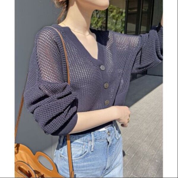 Spick and Spanスカシメッシュガラショートカーディガン