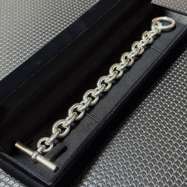 シルバー925製 ラウンドチェーンブレスレット コマ幅約14mm