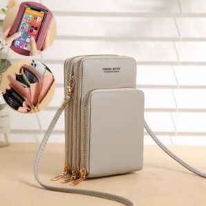 スマホ お財布 ショルダー バッグ ポーチ 多機能 一体型 グレー