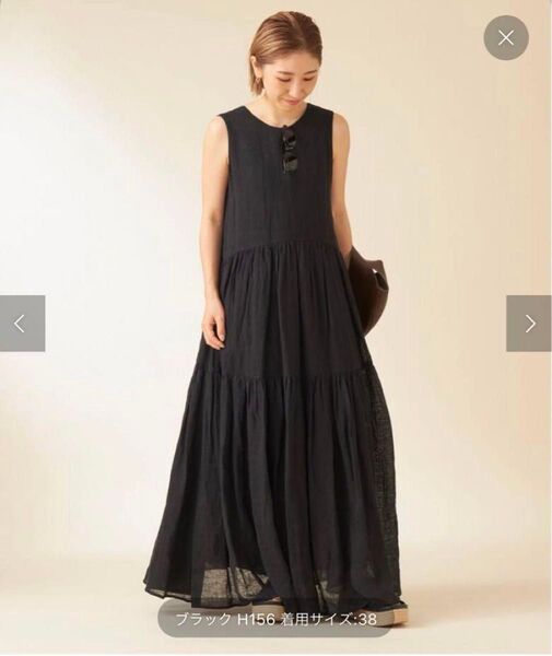 Plage Linen Tiered ドレス リネンワンピース ブラック 36 新品タグ付
