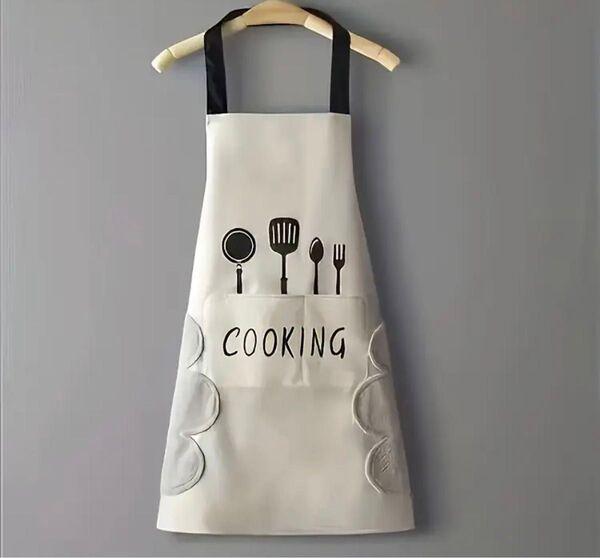新品 エプロン COOKING 防水 ポケット付き 防油 手拭きタオル付き