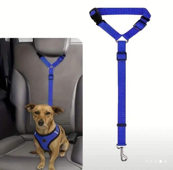 ペット用シートベルト 車用リード 犬 猫 簡単装着 飛び出し防止 長さ調節可能青