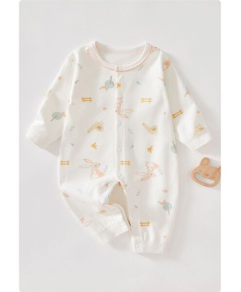 ベビー服 ベビーロンパース うさぎ柄 ホワイト 80サイズ コットン 女の子 カバーオール 新品 ロンパース ベビー 女の子 白