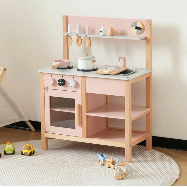新品 おままごと キッチン 木製 おもちゃ 台所 調理器具付き コンロミニキッチン おもちゃキッチン 212-140