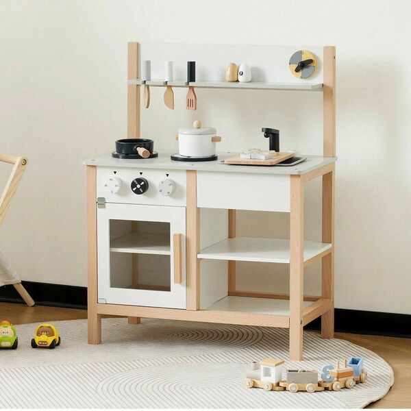 新品 おままごと キッチン 木製 おもちゃ 調理器具付き 調味料 知育玩具 コンロミニキッチン おもちゃキッチン 213-140