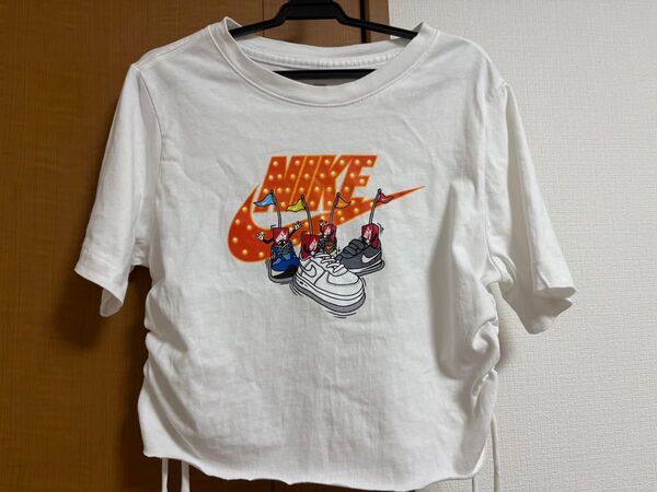 Tシャツ 半袖 半袖Tシャツ 白 M ナイキ nike ショート丈 アレンジTシャツ ハンドメイド 古着 ギャザー