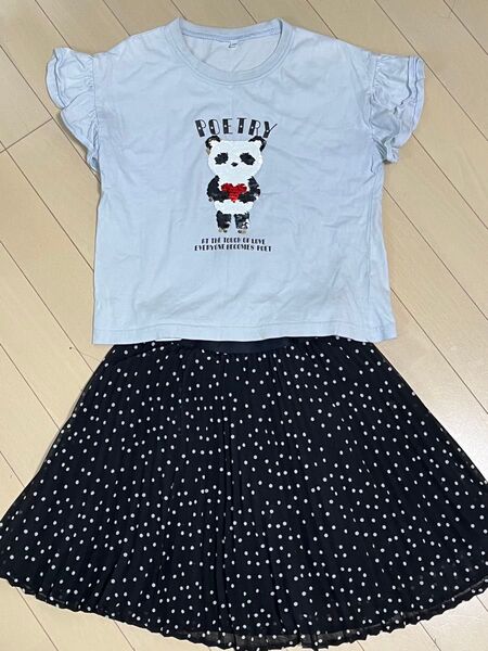 女の子 半袖スパンコールTシャツ&ドット黒スカート 2点セット GAP(スカートのみ)