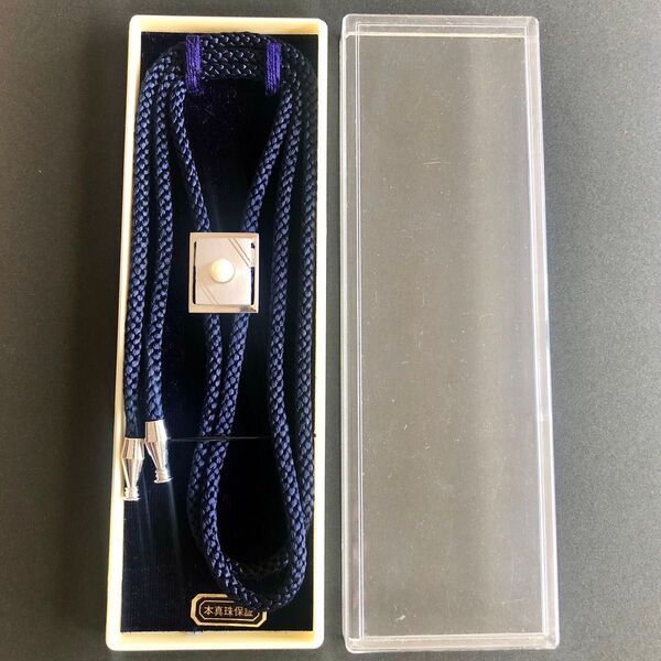 美品 本真珠 ループタイ 紐タイ ネイビー フォーマル メンズ ヴィンテージ アンティーク ビンテージ 昭和レトロ シック お洒落