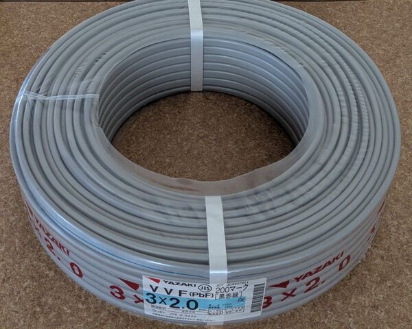 矢崎 ヤザキ VVFケーブル 3×2.0 黒赤緑 100m VVF2.0-3C 2022年製 200Vマーク 未使用品
