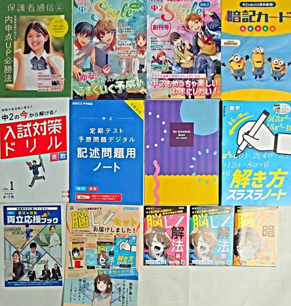 進研ゼミ中学講座 中学2年生 暗記カード、入試テスト、対策、テストスケジュール帳等まとめ売り