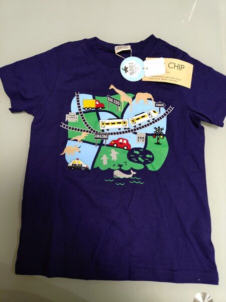 BAB CHIP バブチップ 乗り物 パーク柄Tシャツ 120cm 新品タグ付き