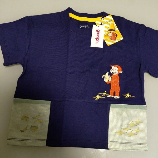 グラニフ おさるのジョージ バナナTシャツ 半袖ネイビー110cm 新品タグ付き
