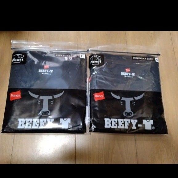ヘインズ ビーフィー Tシャツ ポケット付き 半袖 黒 ブラック 2枚 BEEFY-T 無地 XL