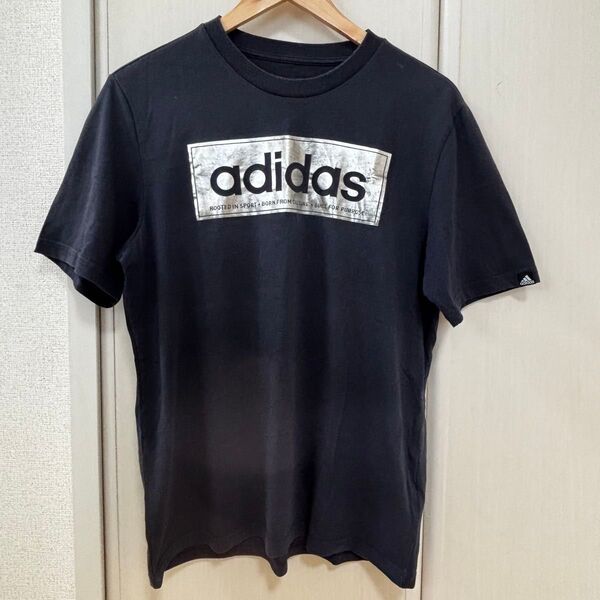 adidas アディダス シルバープリント ロゴT 半そで Lサイズ ネイビー 半袖Tシャツ