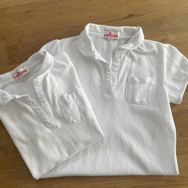 中古品 美品 カワニシ 丸襟 半袖 ポロシャツ 2枚セット 120 130 女の子 通学 通園 フォーマル 単品可