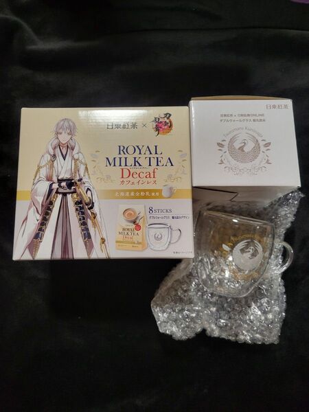日東紅茶×刀剣乱舞 鶴丸国永 ダブルウォールグラス ロイヤルミルクティー