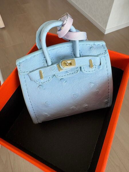 新品*BAG ミニバッグチャーム ミニチュアチャーム イヤホンケース オーストリッチアイスブルー