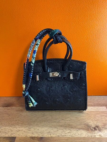 新品*BAG ミニバッグチャーム ミニチュアチャーム イヤホンケース オーストリッチブラック