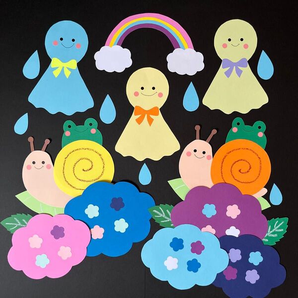壁面飾り 6月 梅雨 あじさい 夏 かたつむり 保育園 幼稚園 施設 画用紙 ハンドメイド