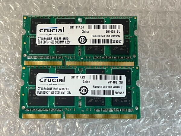 crucial PC3L-12800 DDR3L-1600 16GB 8GB×2 SO-DIMM BIOS確認済