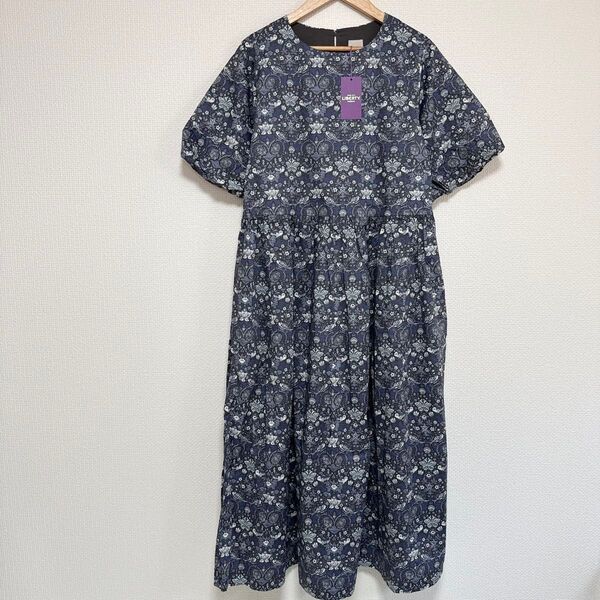 【新品タグ付】TSUHARU LIBERTY Akinobu柄 袖バルーンワンピ