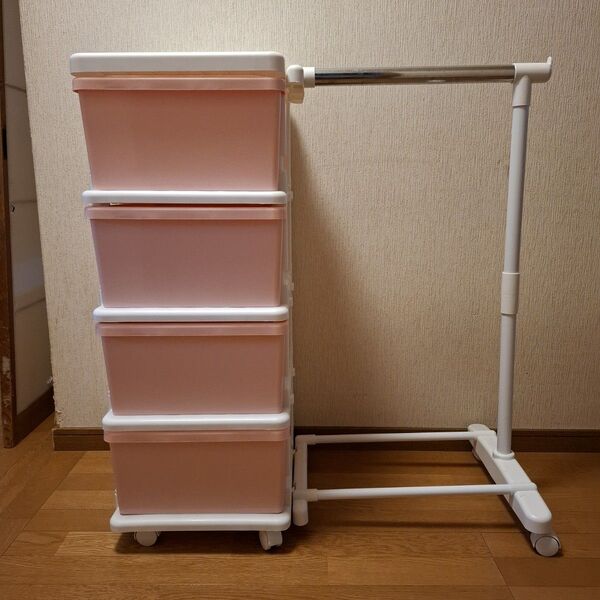 幼児 収納ケース 洋服掛け 4段収納ボックス 収納ボックス 女の子 ピンクラック
