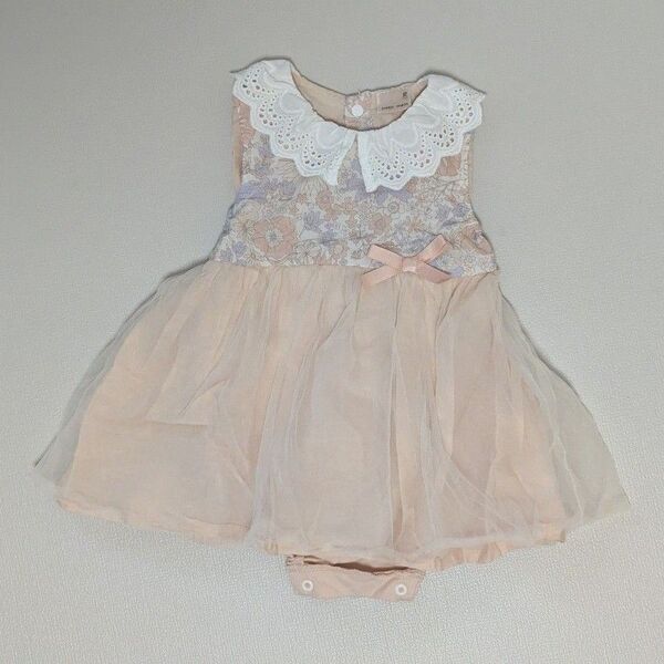 ベビー服 ロンパース型ワンピース ピンク 花柄 チュール プティマイン